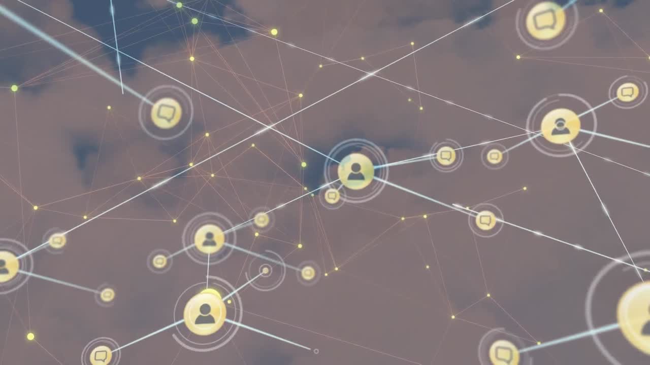 하늘 위의 아이콘으로 연결 네트워크의 애니메이션