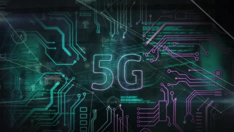 Animation-Der-5G-Text--Und-Datenverarbeitung-über-Einer-Leiterplatte