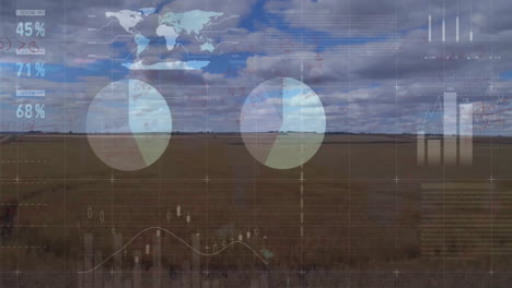 animación del procesamiento de datos financieros sobre el paisaje