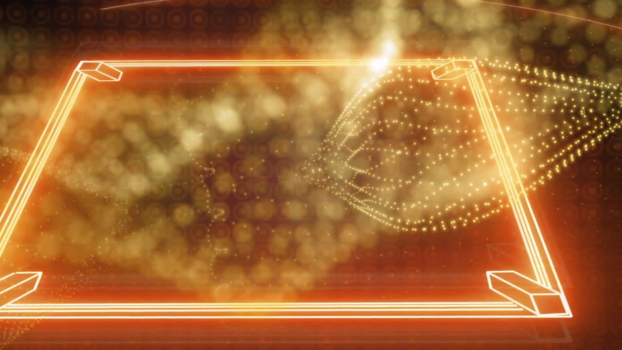 검은색에 오렌지색 네온 권투 링 위에 황금 입자 네트워크의 애니메이션