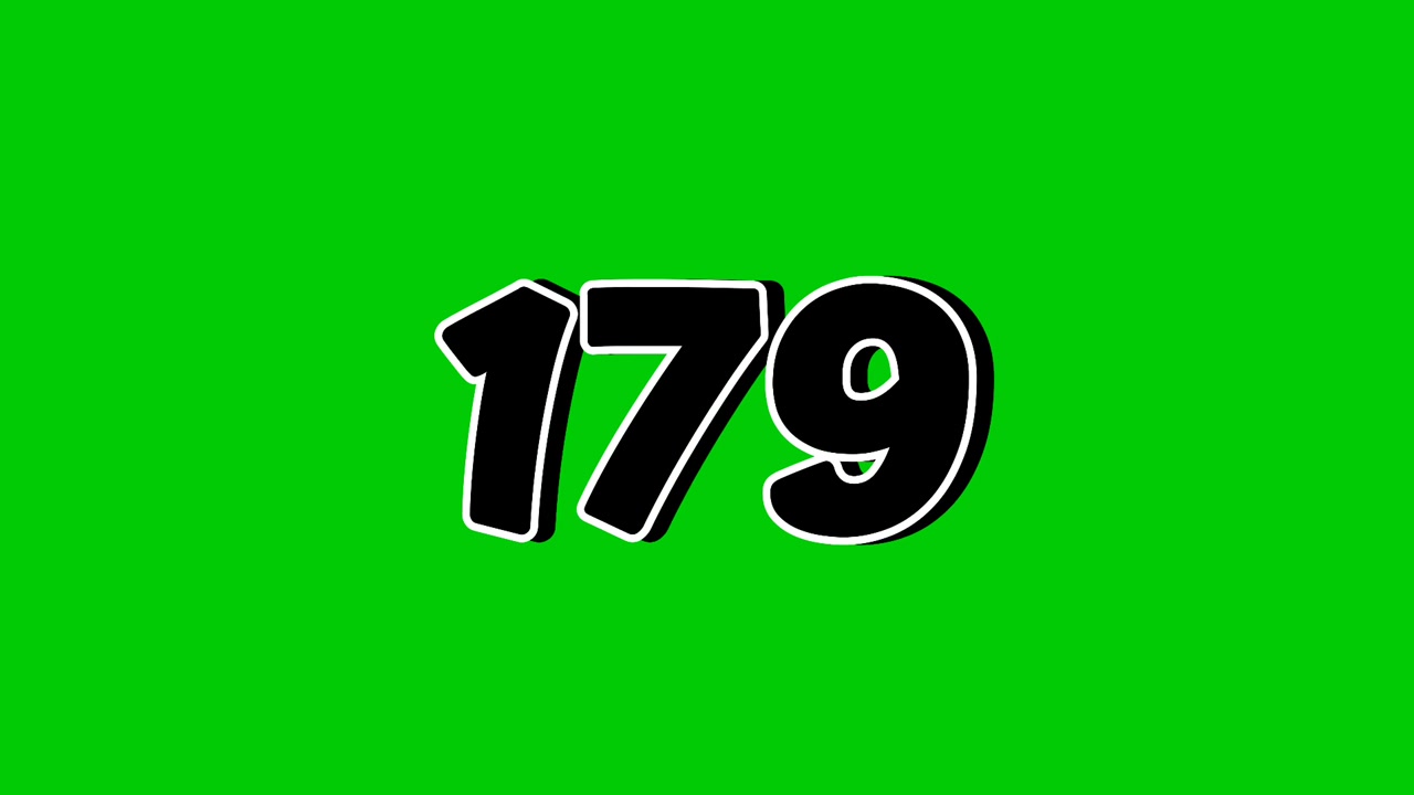 Number 179 Reveal Animation with Smoke Effect on Green Screen Black Cartoon Style Motion Graphic Element