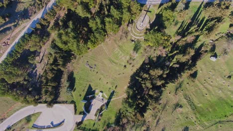 Top-down-shot-of-Monument-Park-attraction-in-Kalavryta