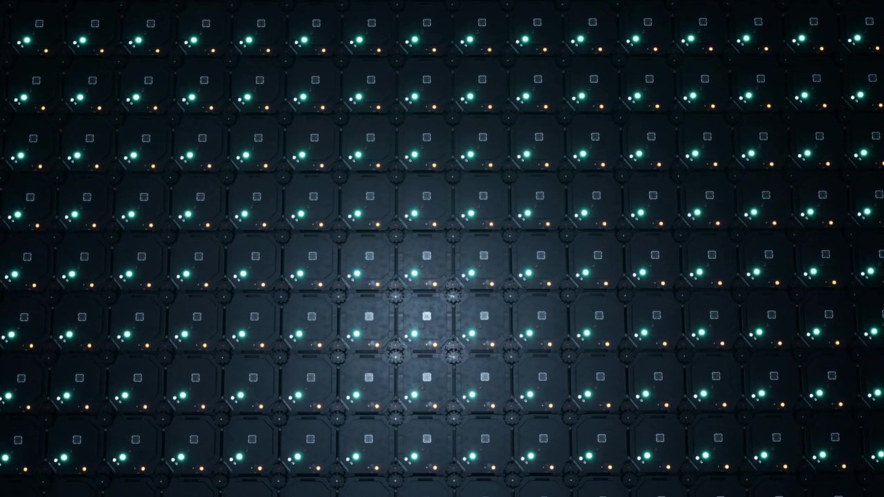 Starting fixed camera recording modular LED panel in dark lab, monitoring teal LEDs and PCB wiring