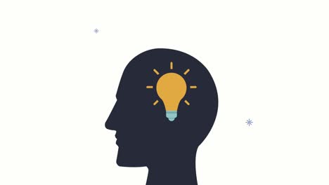 creative process animation with bulb in profile