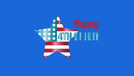 Animation-of-american-flag-star-and-4th-of-july-text-on-blue-circle-and-white-background