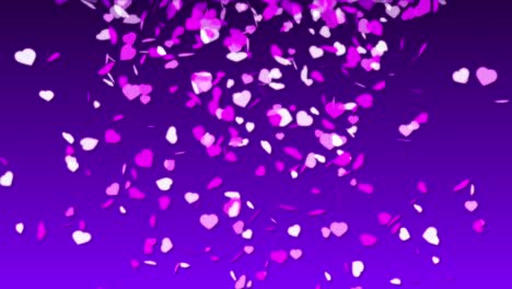 amor romance cayendo flotando desde el cielo animación resplandor forma suave símbolo en gradiente color de fondo efecto visual 3d dinámico púrpura real