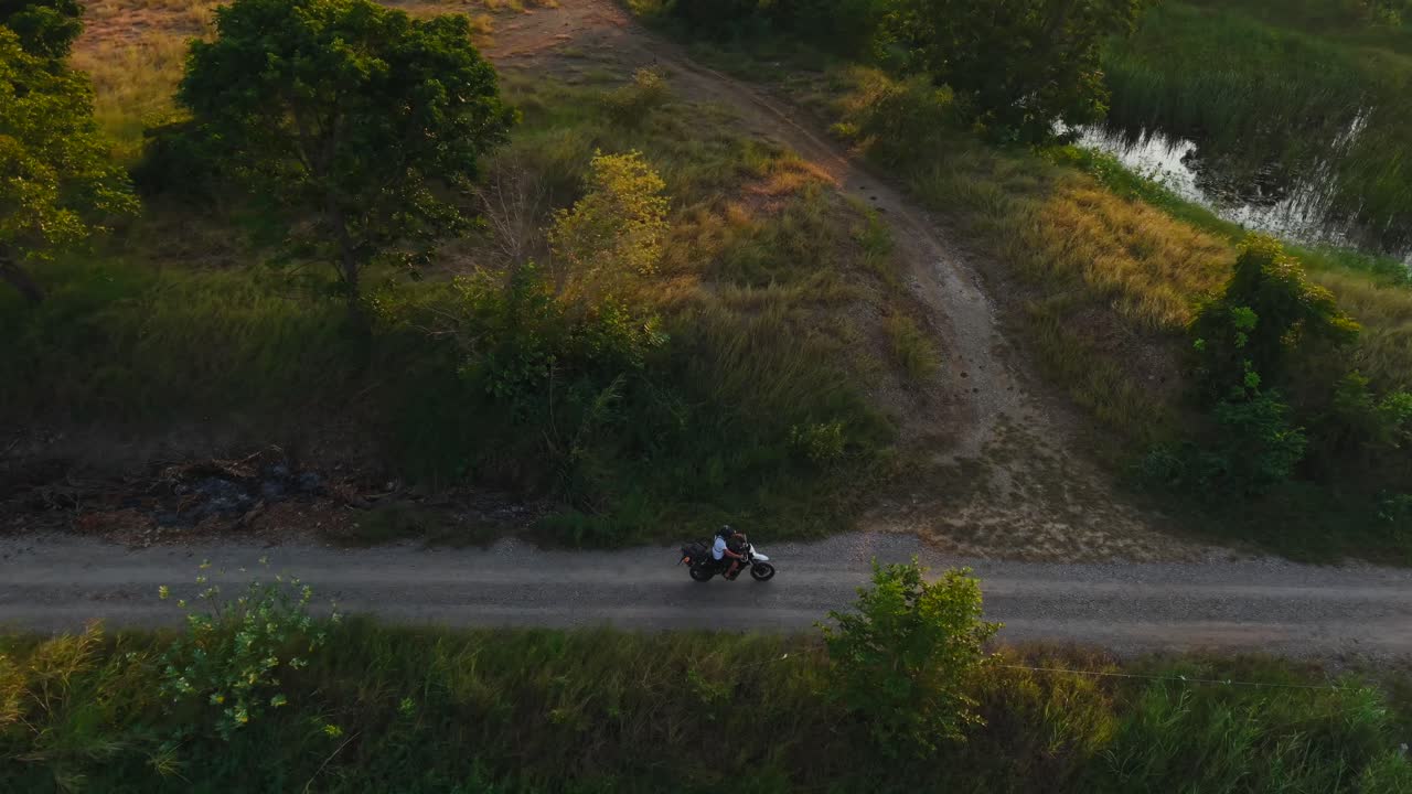 Motorcycle Adventure Through a Countryside Landscape