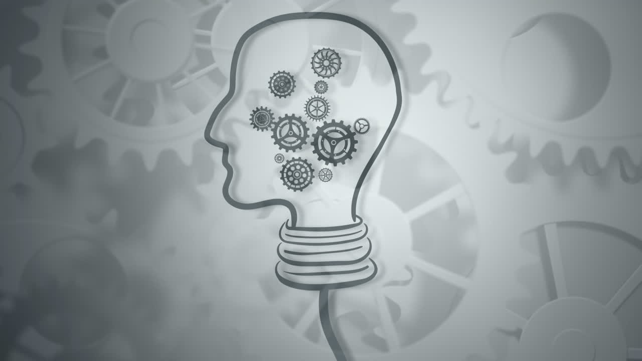 Animation of turning gears icon inside a head against gears icon