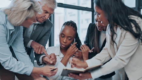 Chaos,-frustrated-and-a-black-woman-with-business