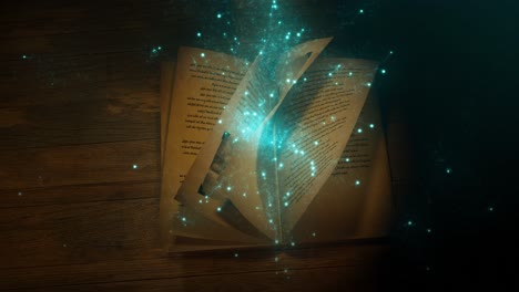 glowing particles over old book