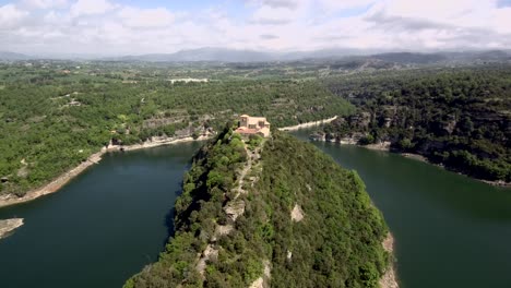 aerial view of benedictine monastery of sant pere de casserres. girona.