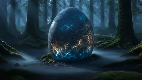 a mysterious glowing egg in a mystical forest