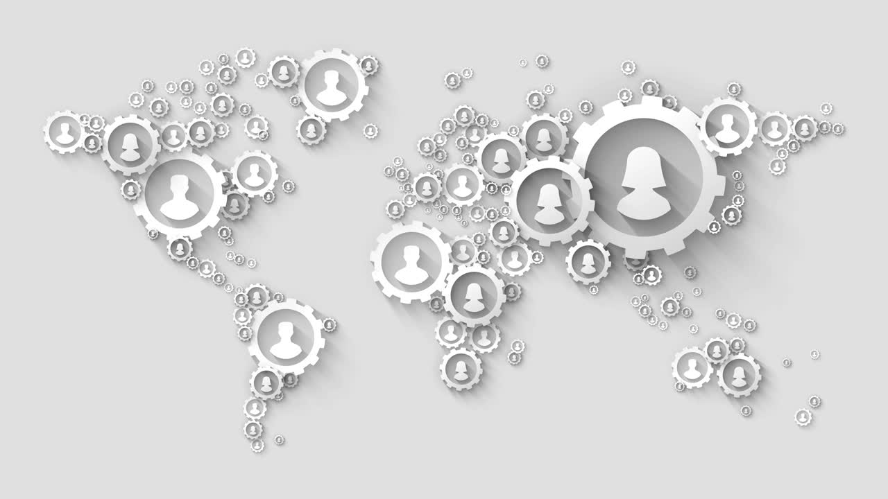 engranajes de plata haciendo mapa mundial del mundo concepto de tecnología social global