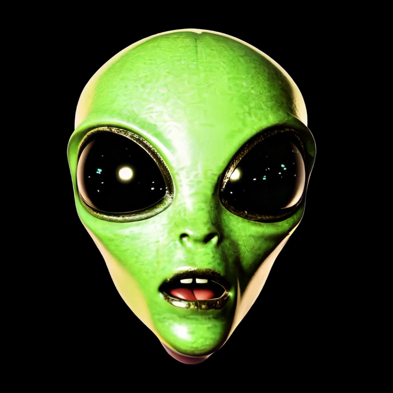 Green alien face illustration animation isolated asset, transparent 4K video, alpha channel, ProRes