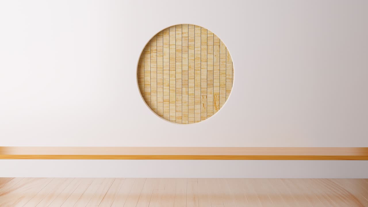 Scene empty room with circle ideas. japanese room interior. Circle shelf wall design empty Living room japanese style room. Mock up Designe specifically. 3D rendering