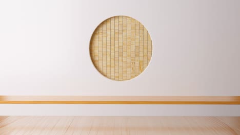 scene empty room with circle ideas. japanese room interior. circle shelf wall design empty living room japanese style room. mock up designe specifically. 3d rendering