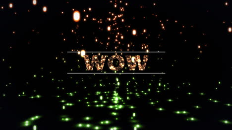 animación digital del texto wow sobre puntos de luz que caen contra un fondo negro