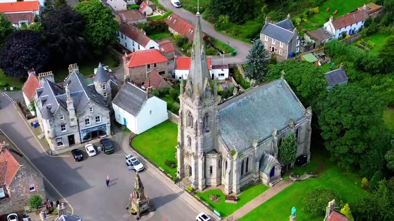 Outlander Filming Locations, Historic Falkland Villages, Aerial Orbital