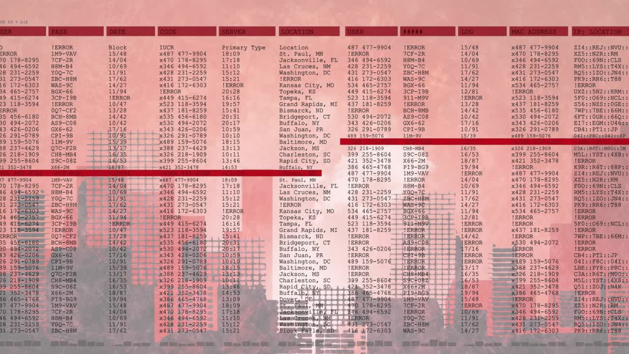 animación del procesamiento de datos sobre el fondo del paisaje urbano