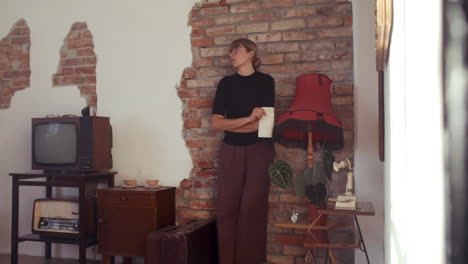 woman in a vintage living room