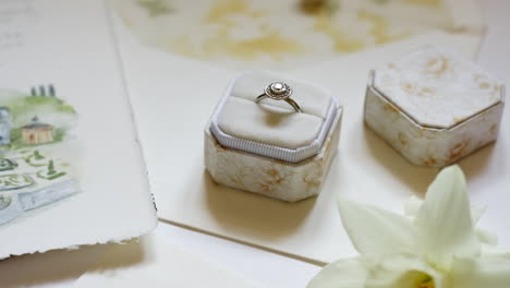 elegant engagement ring in a floral gift box