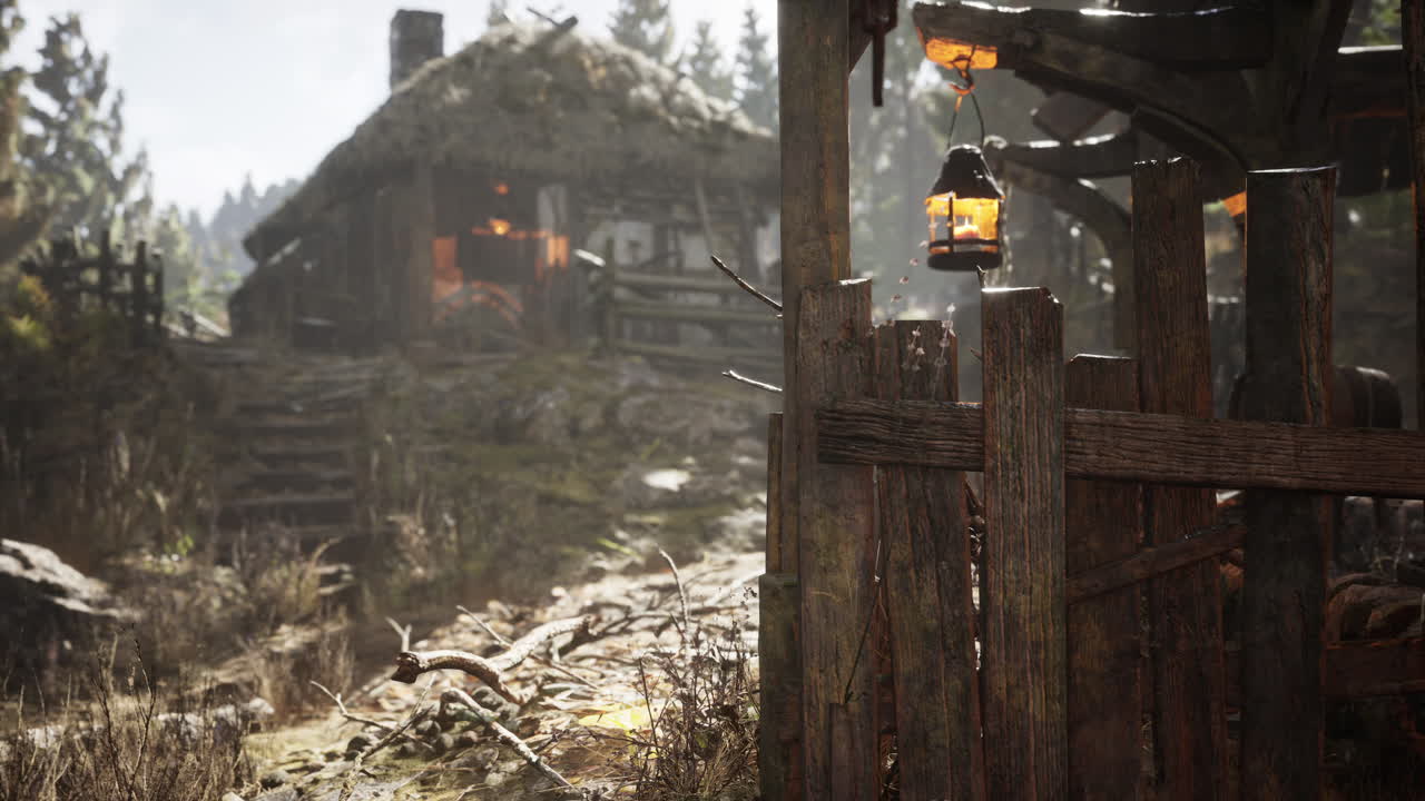 viejo pueblo retro en el bosque de pinos