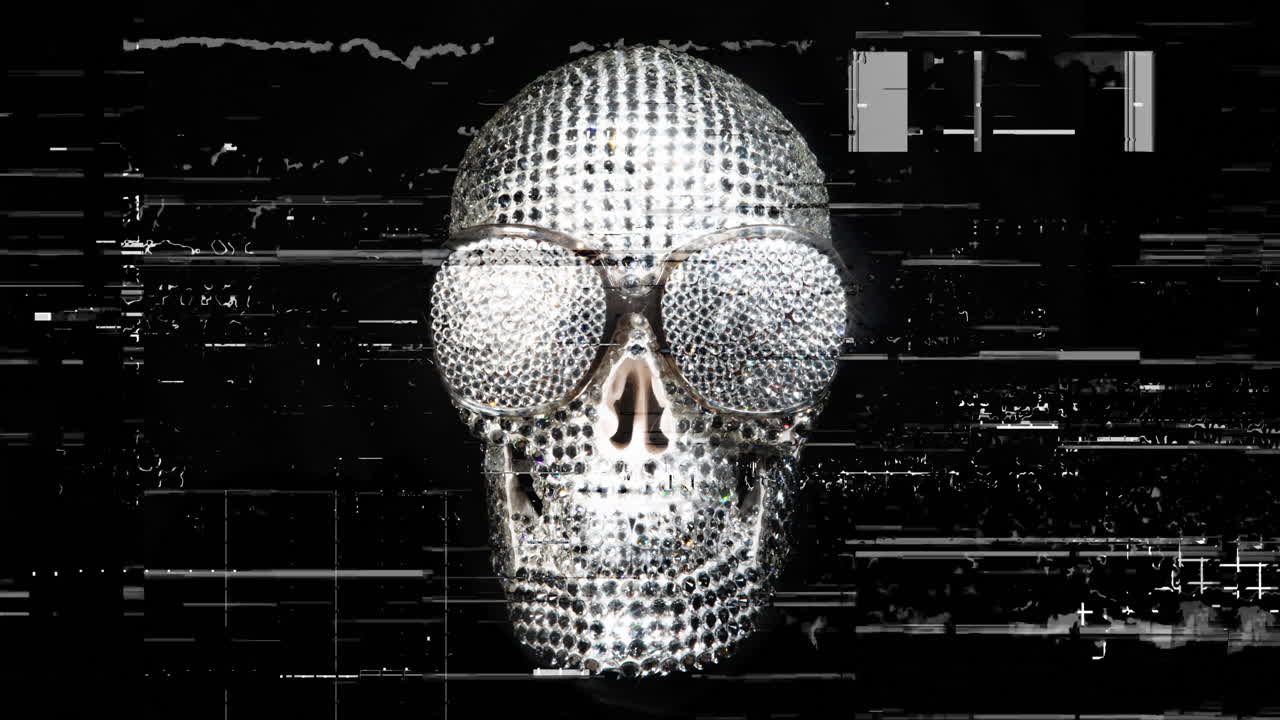 놀라운 다이아몬드 인 두개골과 선글라스