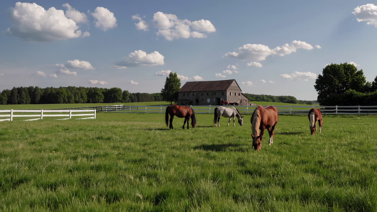 Horses Grazing in a Sunny Pasture