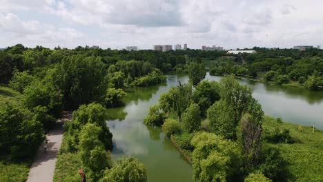 Aerial-Romania-Bucharest-Sunny-Day-in-Park