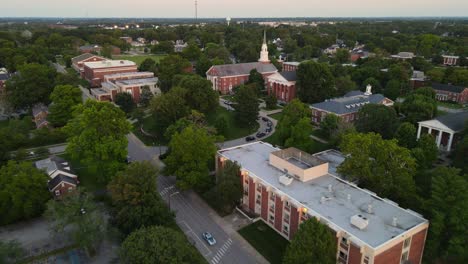 georgetown college campus in georgetown, kentucky, usa in aerial forward shot