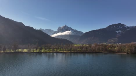 swiss alps lakeside view