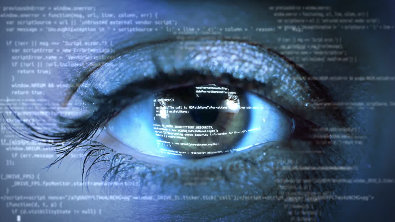 Animation loop of facial recognition protection and scan safety scanning of face eye of man woman