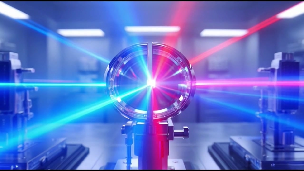Esperimento scientifico con laser in un laboratorio ad alta tecnologia