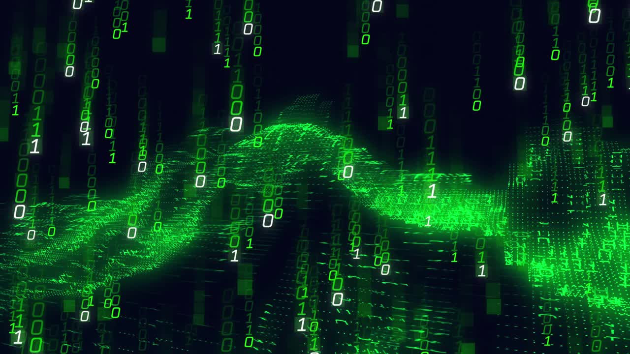 Animation of data processing on black background