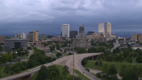 overcast cloudy sky over downtown tulsa, oklahoma and surrounding area