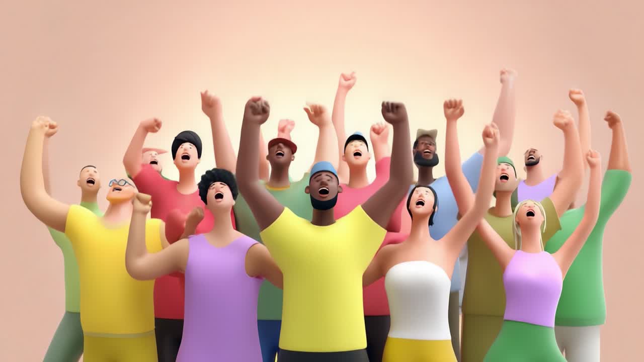 A Diverse Group of Energetic Individuals Raising Their Fists and Voices in Unity, Expressing Passion and Solidarity While Celebrating Together in a Vibrant Scene of Joy and Enthusiasm