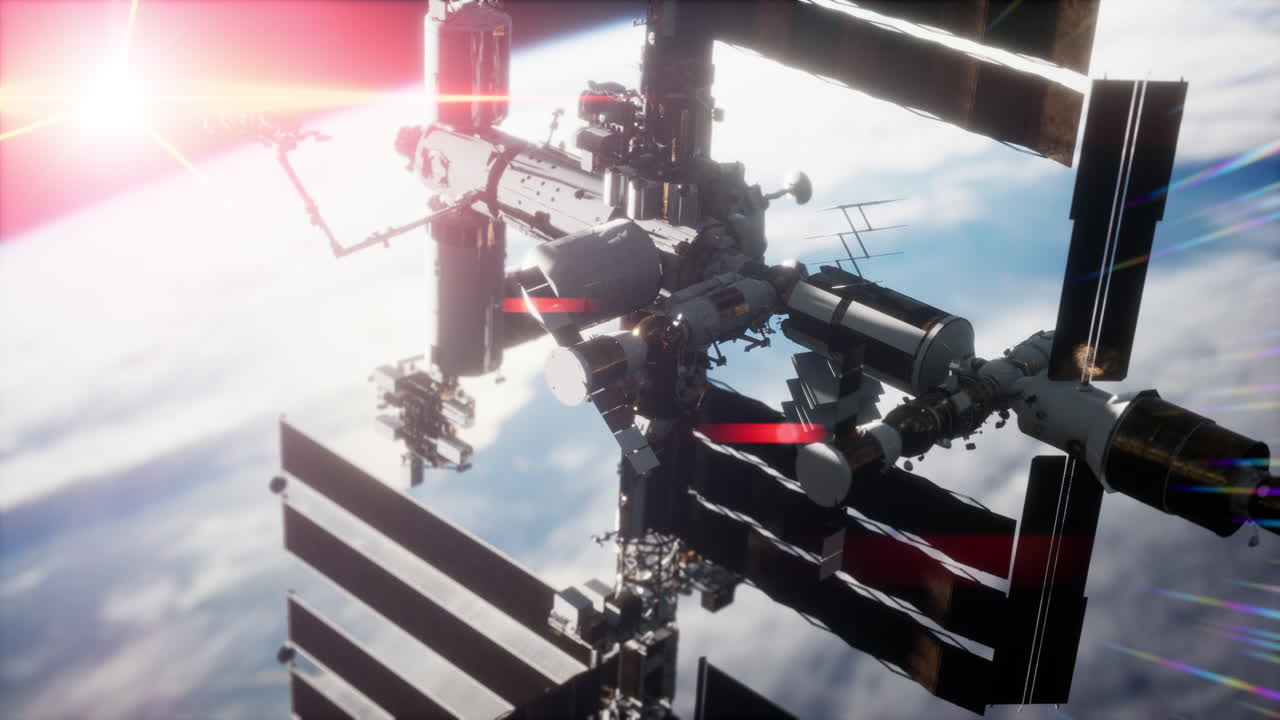 vista de la tierra y la estación espacial internacional está orbitando la tierra