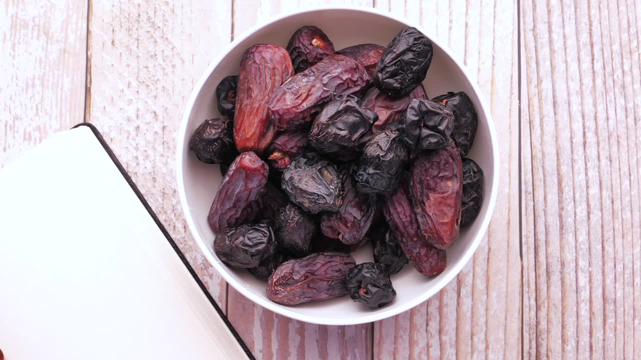 top view of date fruit in a bowl