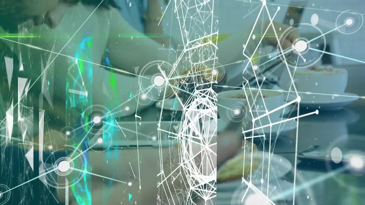 animación de la red de conexiones con iconos sobre diversas personas de negocios que usan tabletas