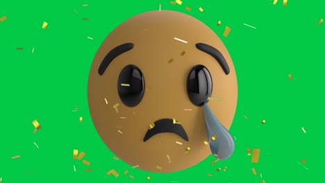 Animation-of-confetti-over-emoji-icon-on-green-background
