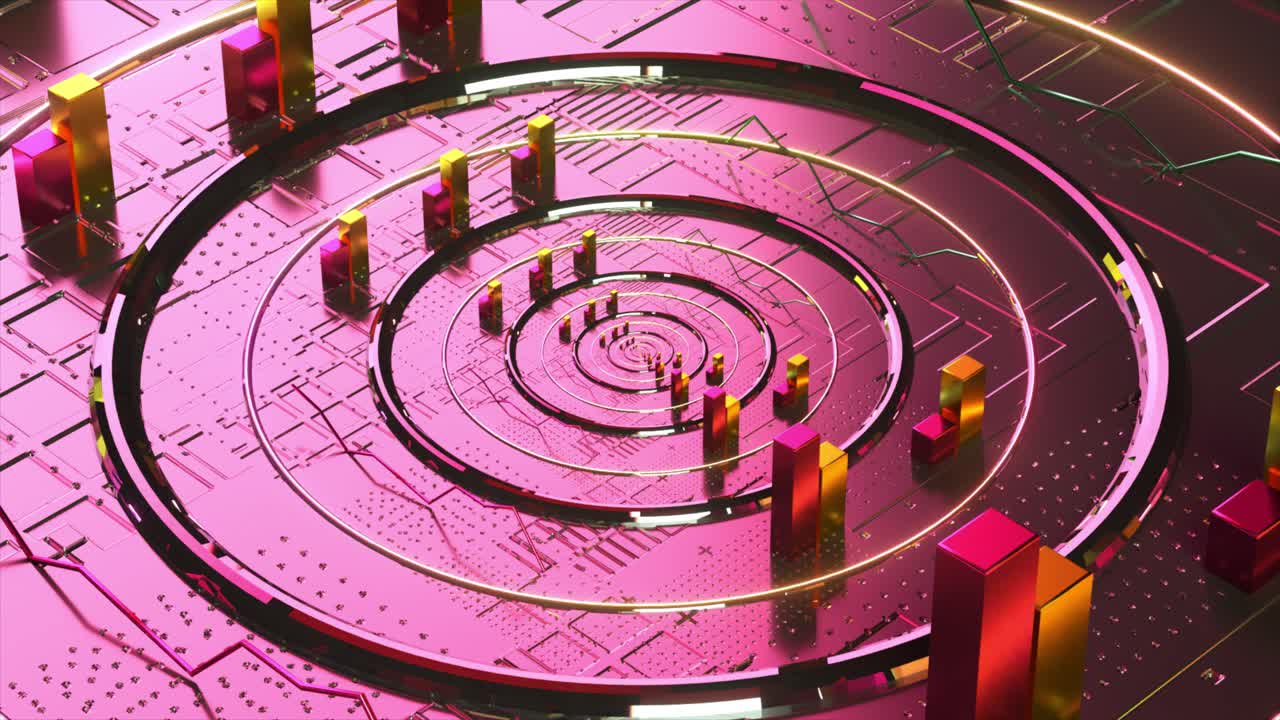 visualización de datos abstractos en rosa y dorado