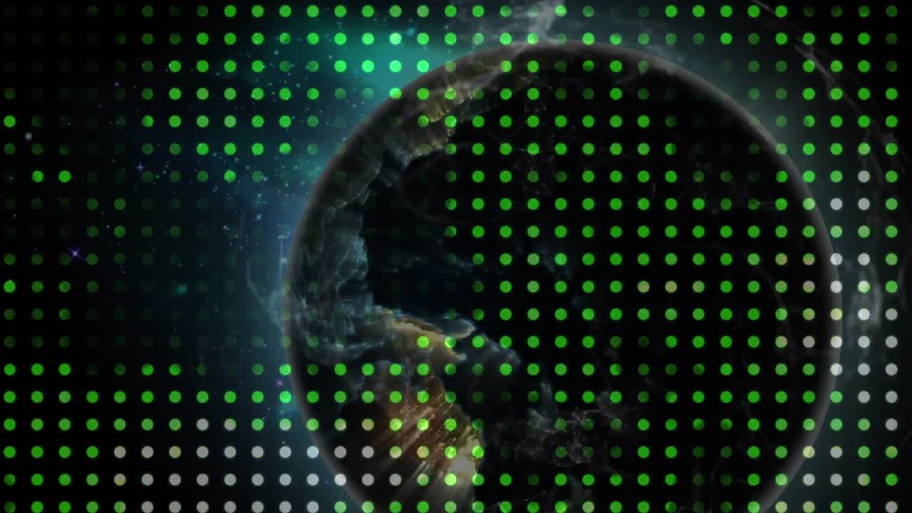 animación del globo con filas de puntos y red de conexiones