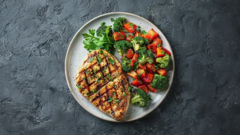 grilled chicken breast with broccoli and red bell peppers