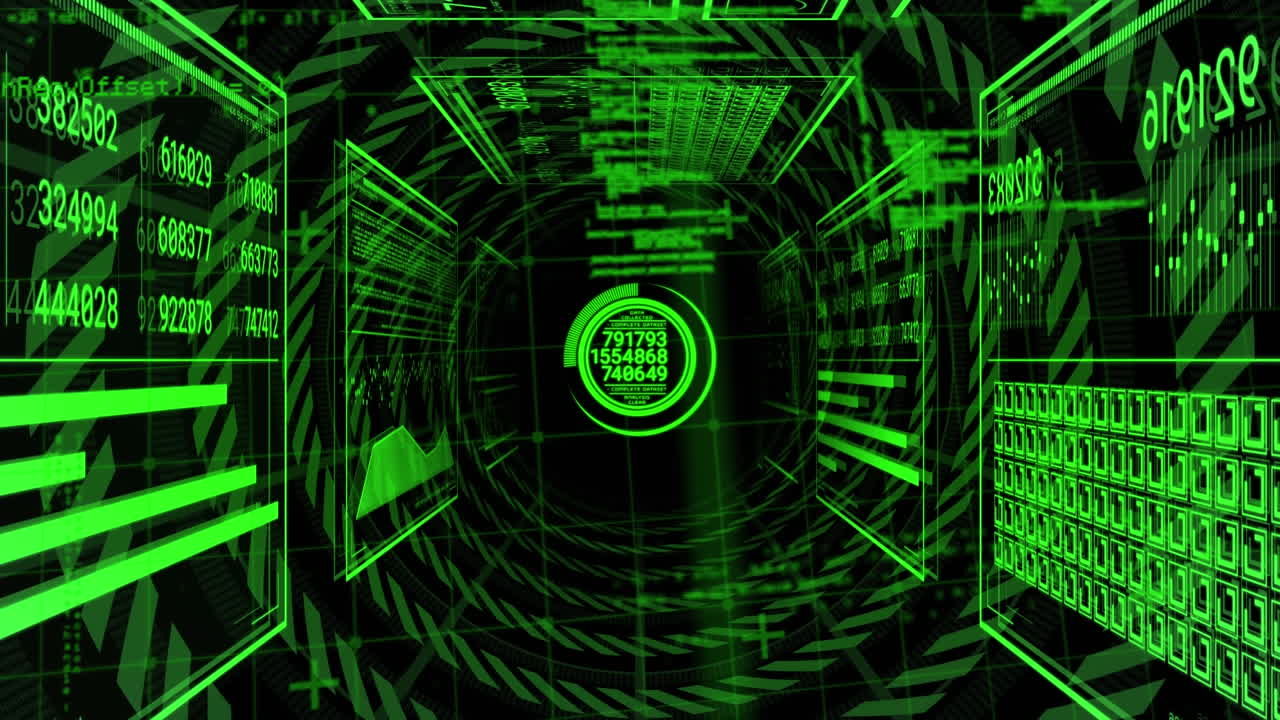 Animation of data processing on black background