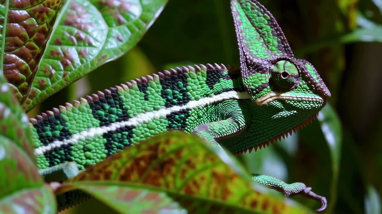 Green Chameleon on Leaves