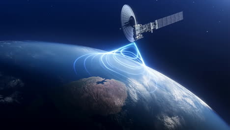 satellite transmitting communication signal to earth