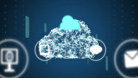 animación de iconos de medios y nubes sobre el procesamiento de datos.