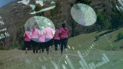 animación del procesamiento de datos sobre un grupo de mujeres corriendo