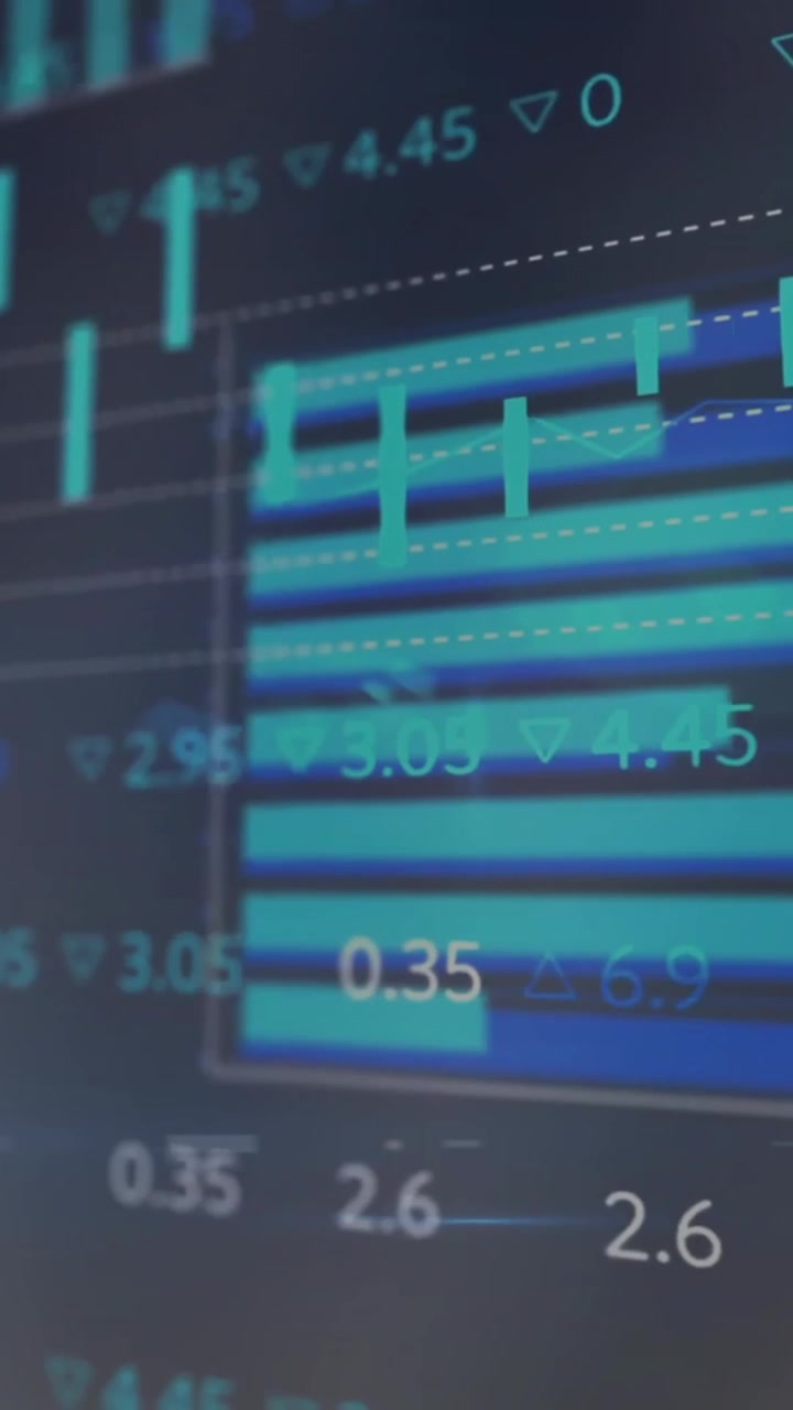 Animación de procesamiento de datos financieros sobre fondo oscuro