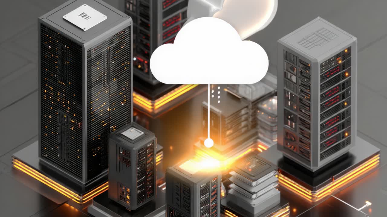 A Digital Infrastructure Showcasing Cloud Computing with Server Towers and Data Storage Units Illustrating Modern Technology and Network Solutions